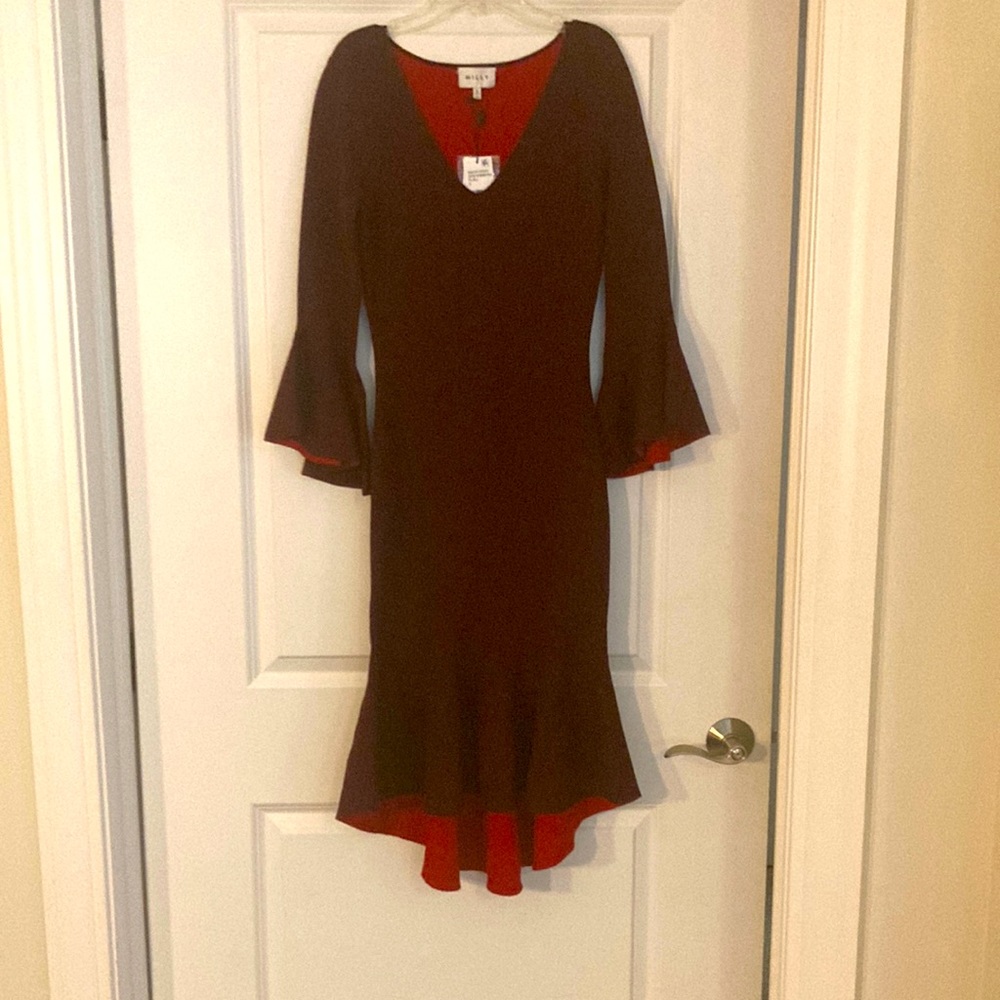 Milly contrast knit mermaid dress plum/ruby size small. NWT